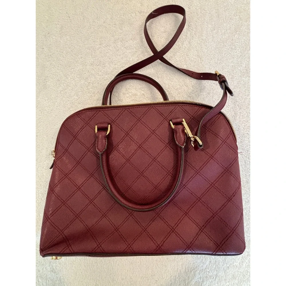 Michael Kors Burgundy Quilted Saffiano Leather Dome Satchel Crossbody Bag